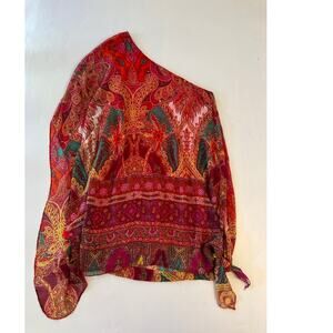 READ Rubber Ducky One Shoulder Paisley Floral Print Blouse Womens Med Large